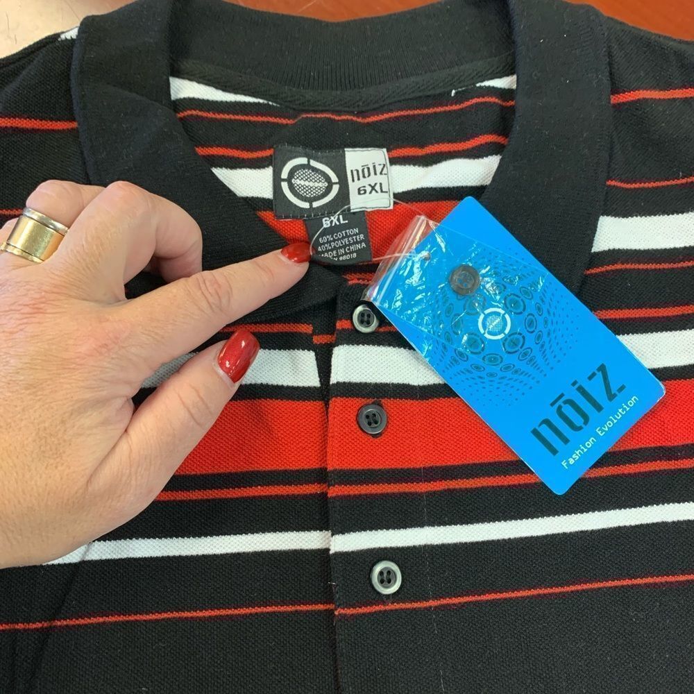 Noiz Black Red & White Striped Polo Shirt sz 6XB NWT